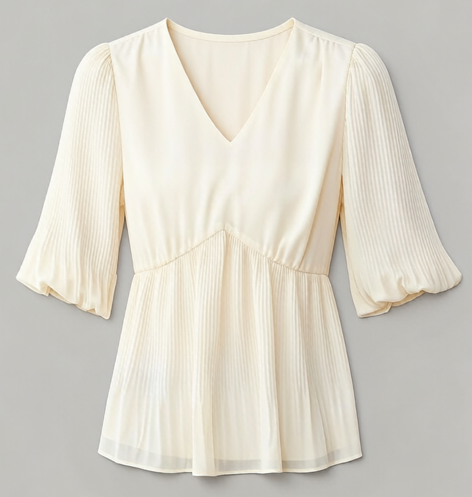 Lightweight Pleated V-Neck Blouse