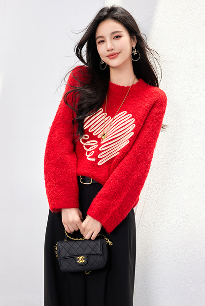 SD-Loose Fit LOVE Pattern Pullover Sweater