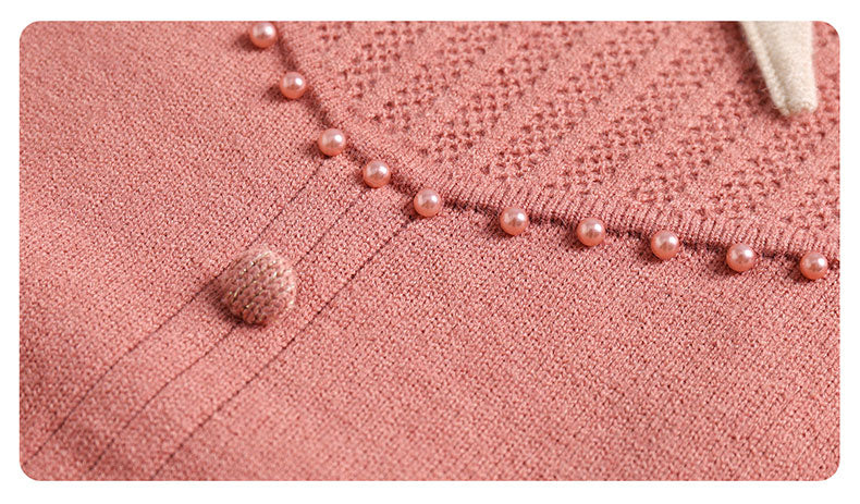 Elegant Pearl Long Sleeve Knit Sweater Pullover Top
