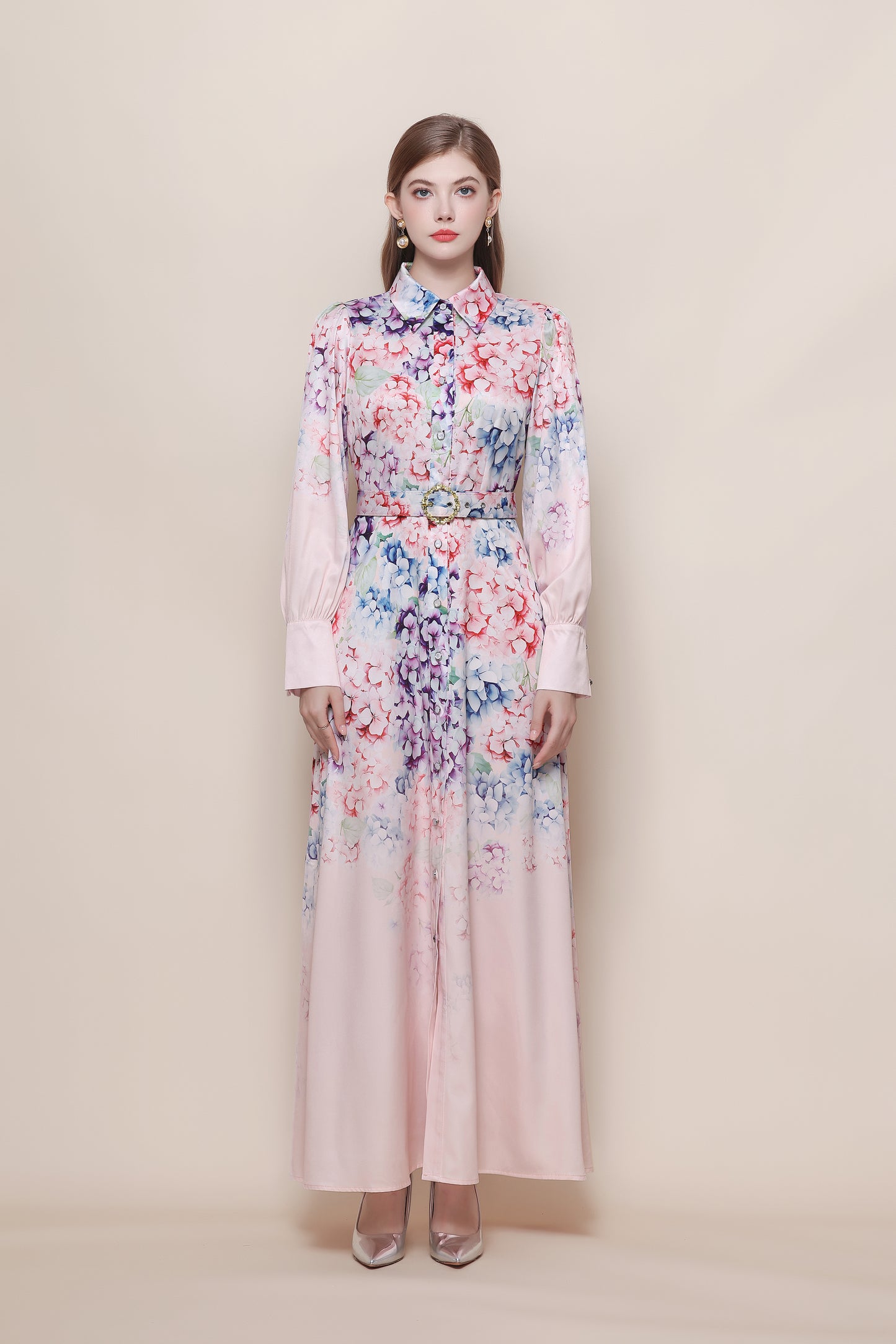 26-Women's Floral Print Button Long Dress Maxi Dress