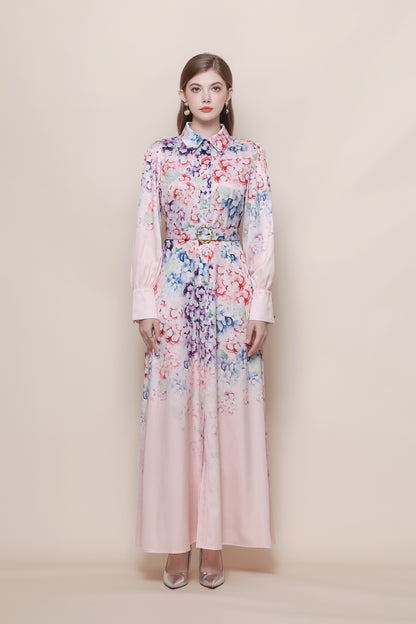 26-Women's Floral Print Button Long Dress Maxi Dress