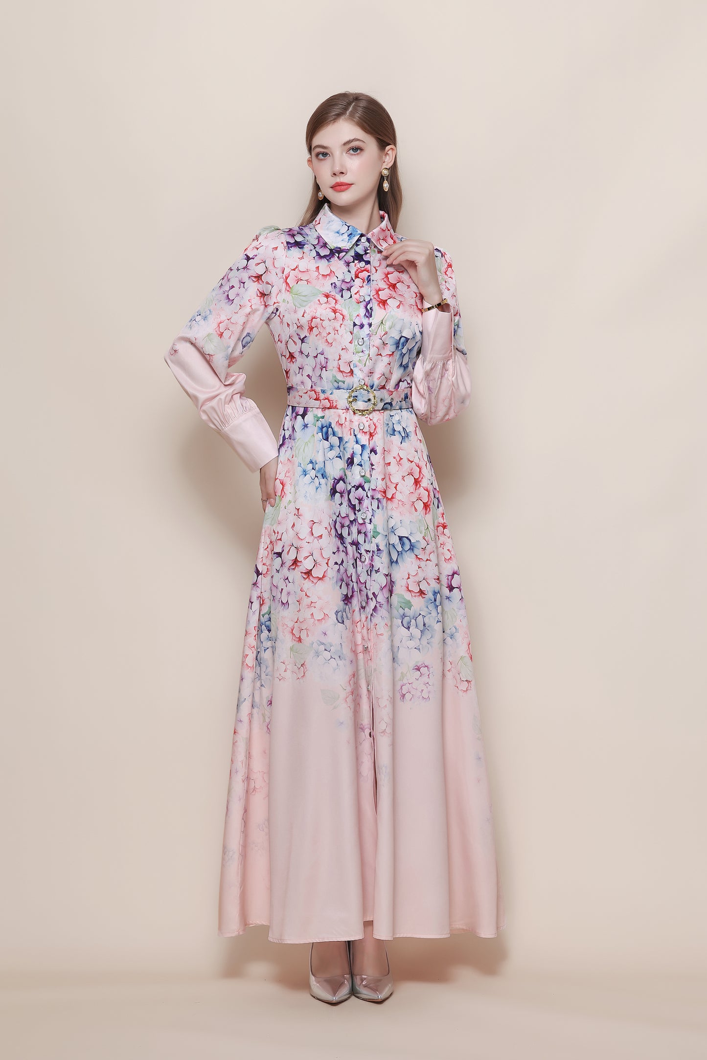 26-Women's Floral Print Button Long Dress Maxi Dress