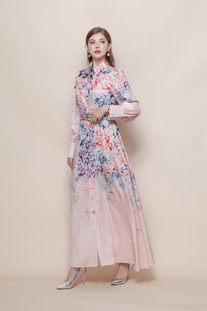 26-Women's Floral Print Button Long Dress Maxi Dress