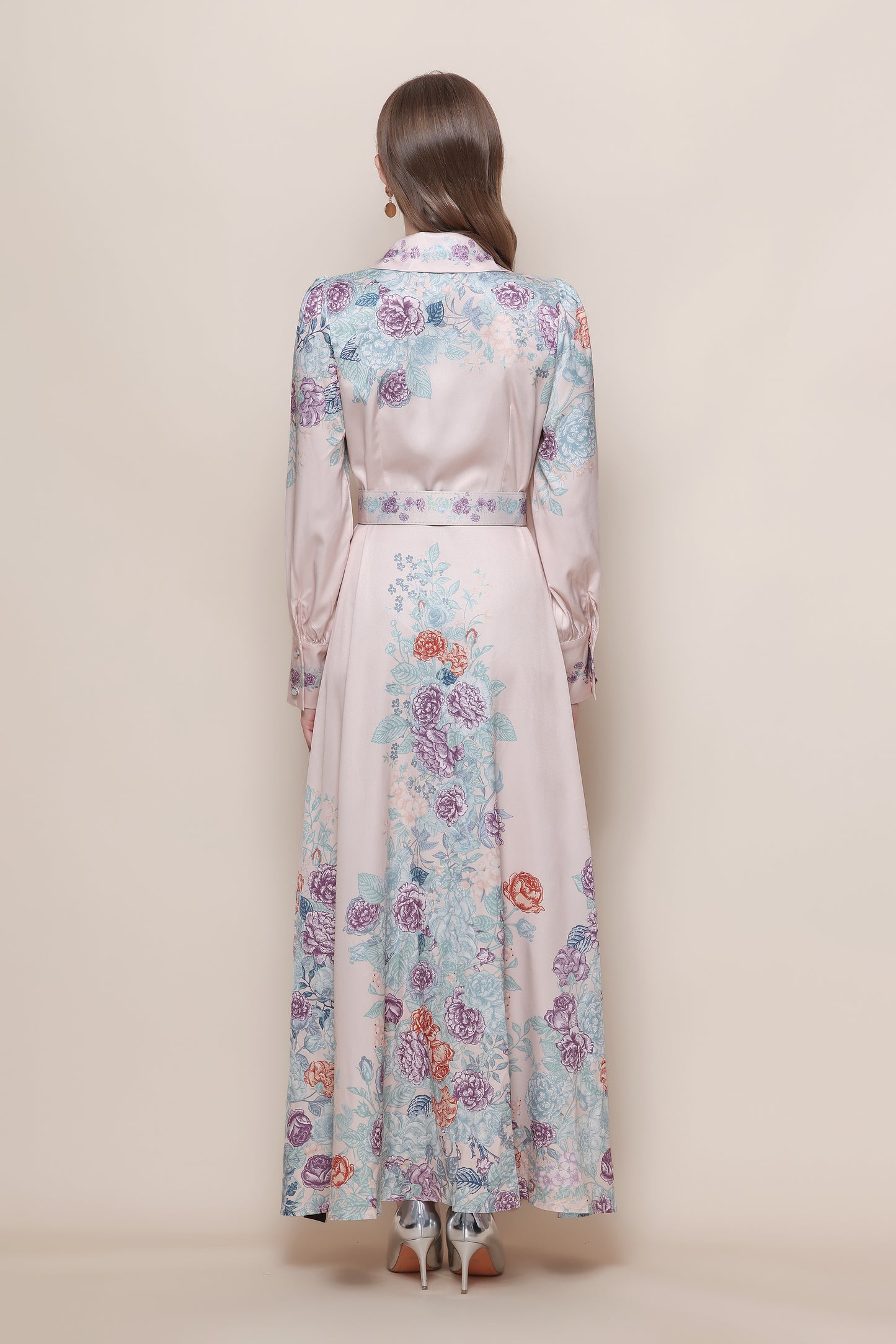 26-Women's Floral Print Button Long Dress Maxi Dress