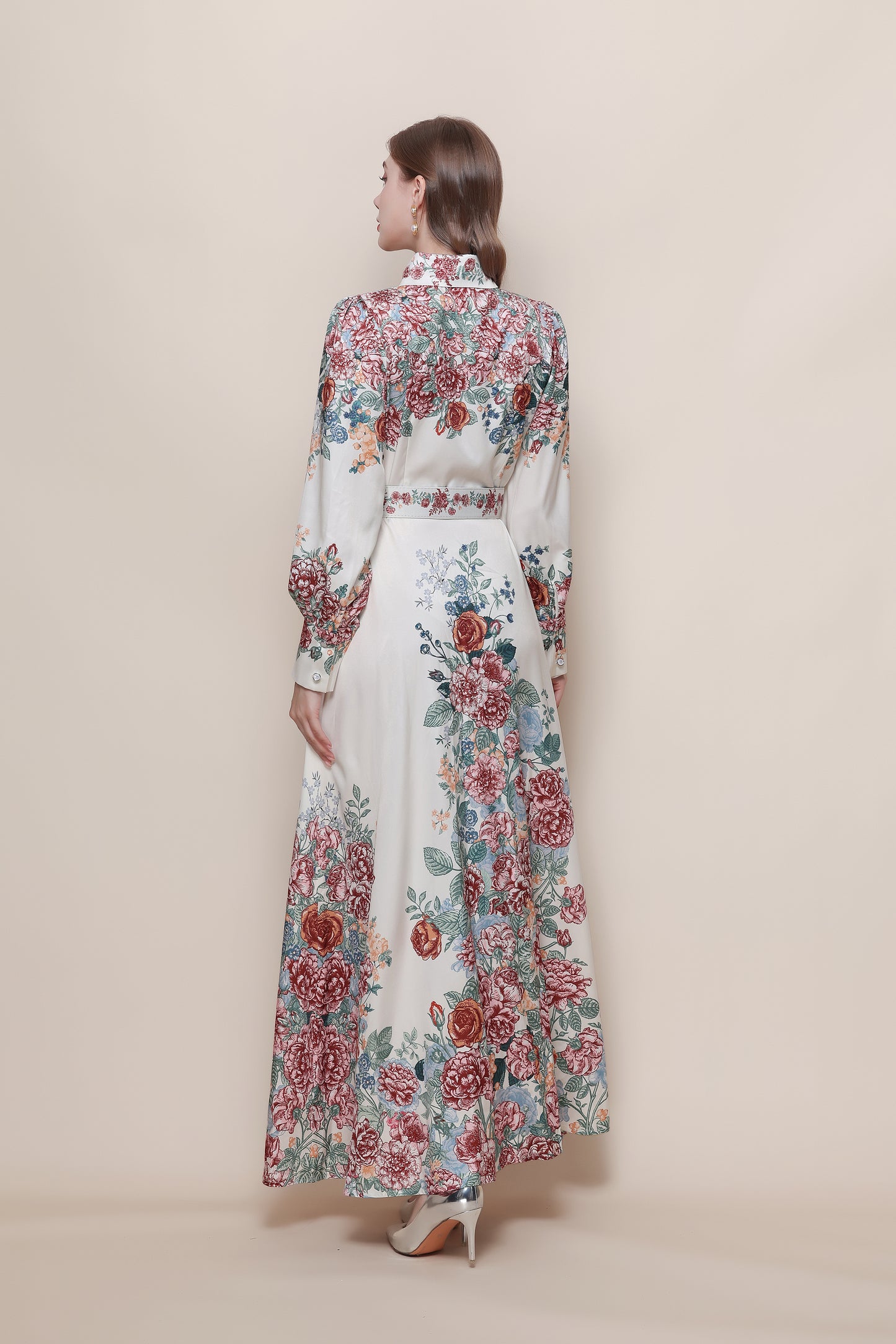 26-Women's Floral Print Button Long Dress Maxi Dress