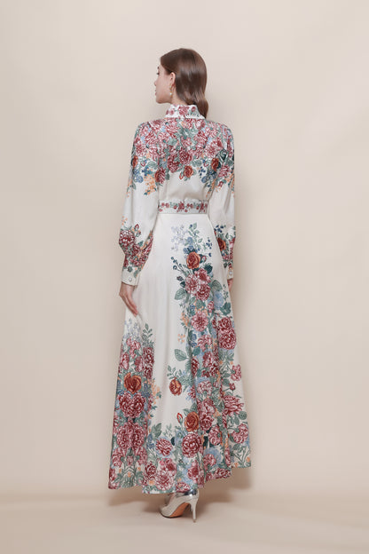26-Women's Floral Print Button Long Dress Maxi Dress