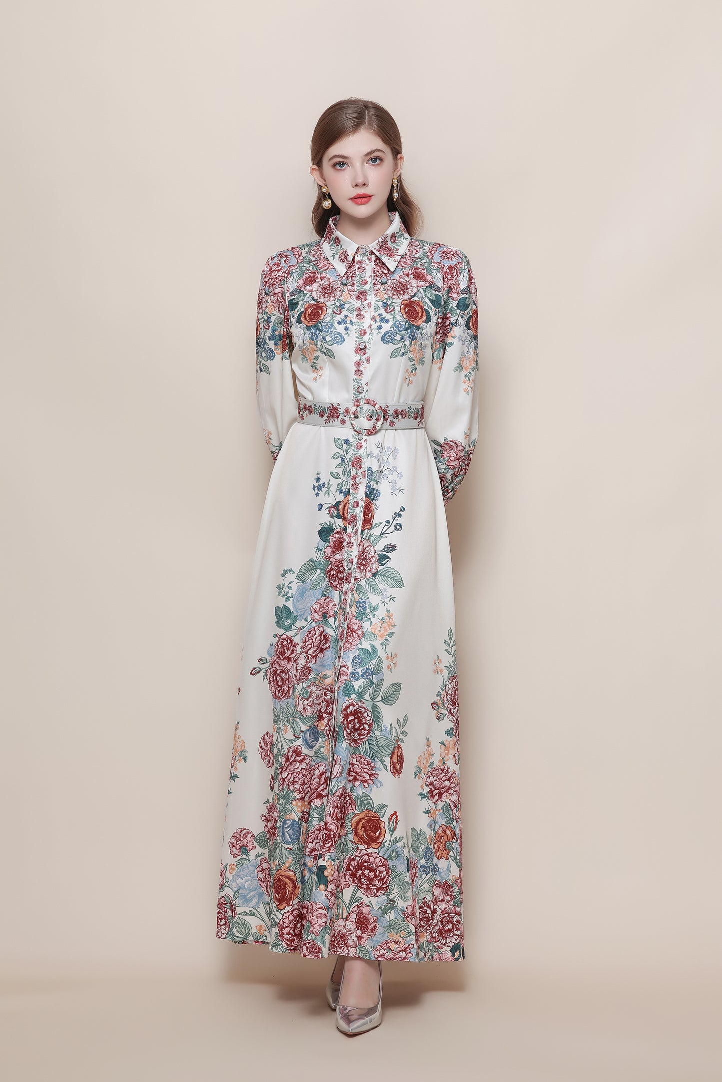 26-Women's Floral Print Button Long Dress Maxi Dress