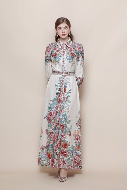 26-Women's Floral Print Button Long Dress Maxi Dress