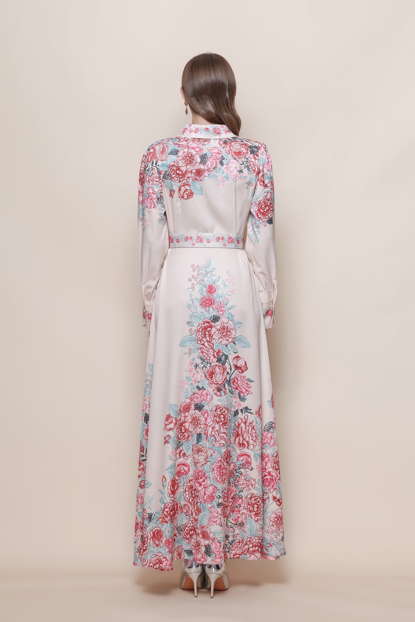 26-Women's Floral Print Button Long Dress Maxi Dress