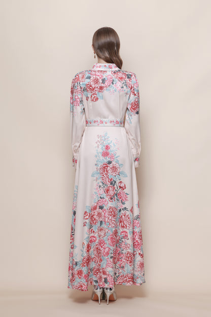 26-Women's Floral Print Button Long Dress Maxi Dress