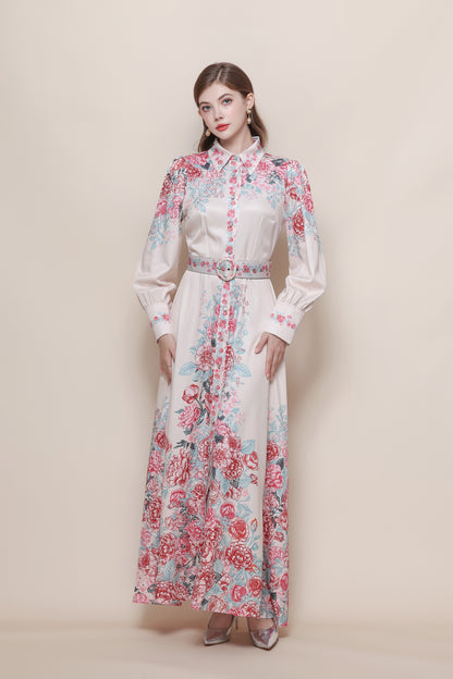 26-Women's Floral Print Button Long Dress Maxi Dress