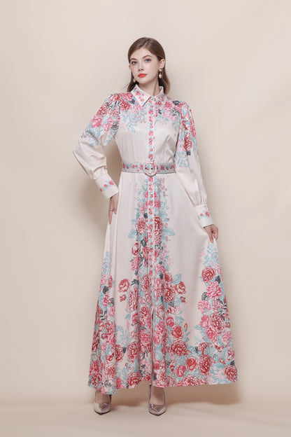26-Women's Floral Print Button Long Dress Maxi Dress