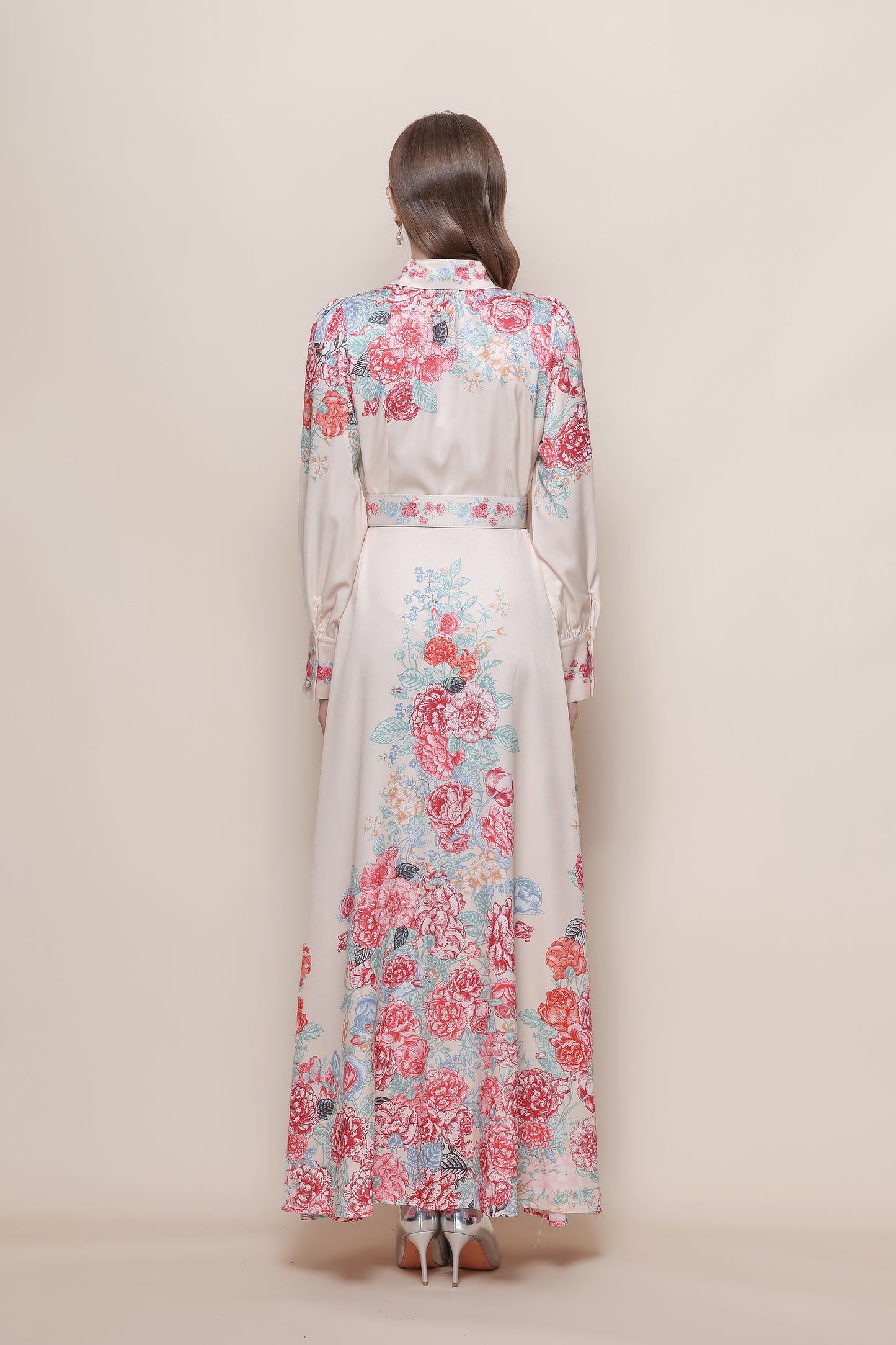 26-Women's Floral Print Button Long Dress Maxi Dress