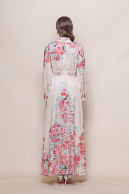 26-Women's Floral Print Button Long Dress Maxi Dress
