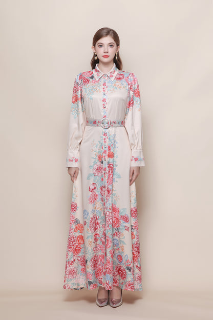 26-Women's Floral Print Button Long Dress Maxi Dress