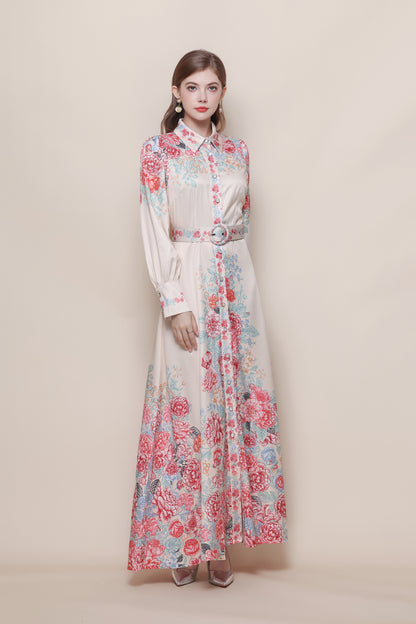 26-Women's Floral Print Button Long Dress Maxi Dress