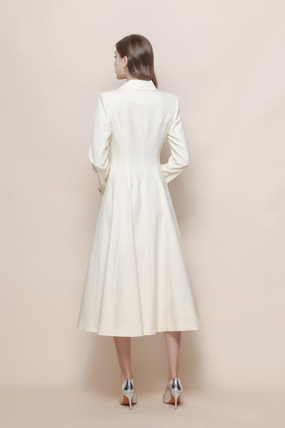 Women's Pea Coat Notch Lapel Trench Coat Midi Dress