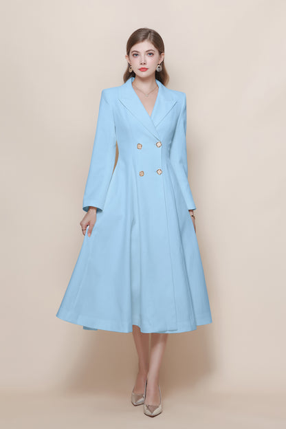 Women's Pea Coat Notch Lapel Trench Coat Midi Dress