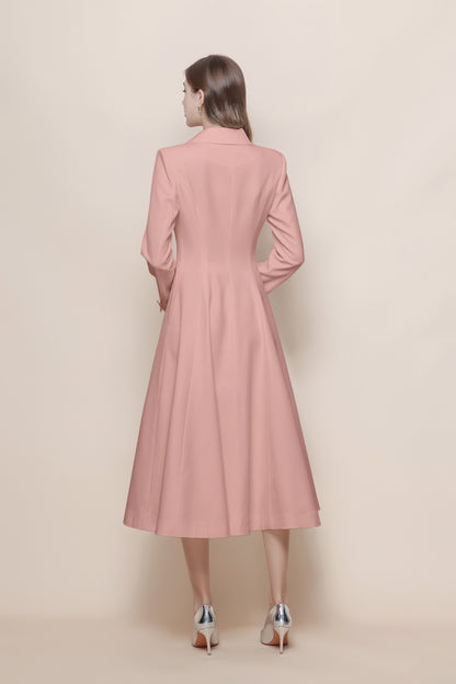 Women's Pea Coat Notch Lapel Trench Coat Midi Dress