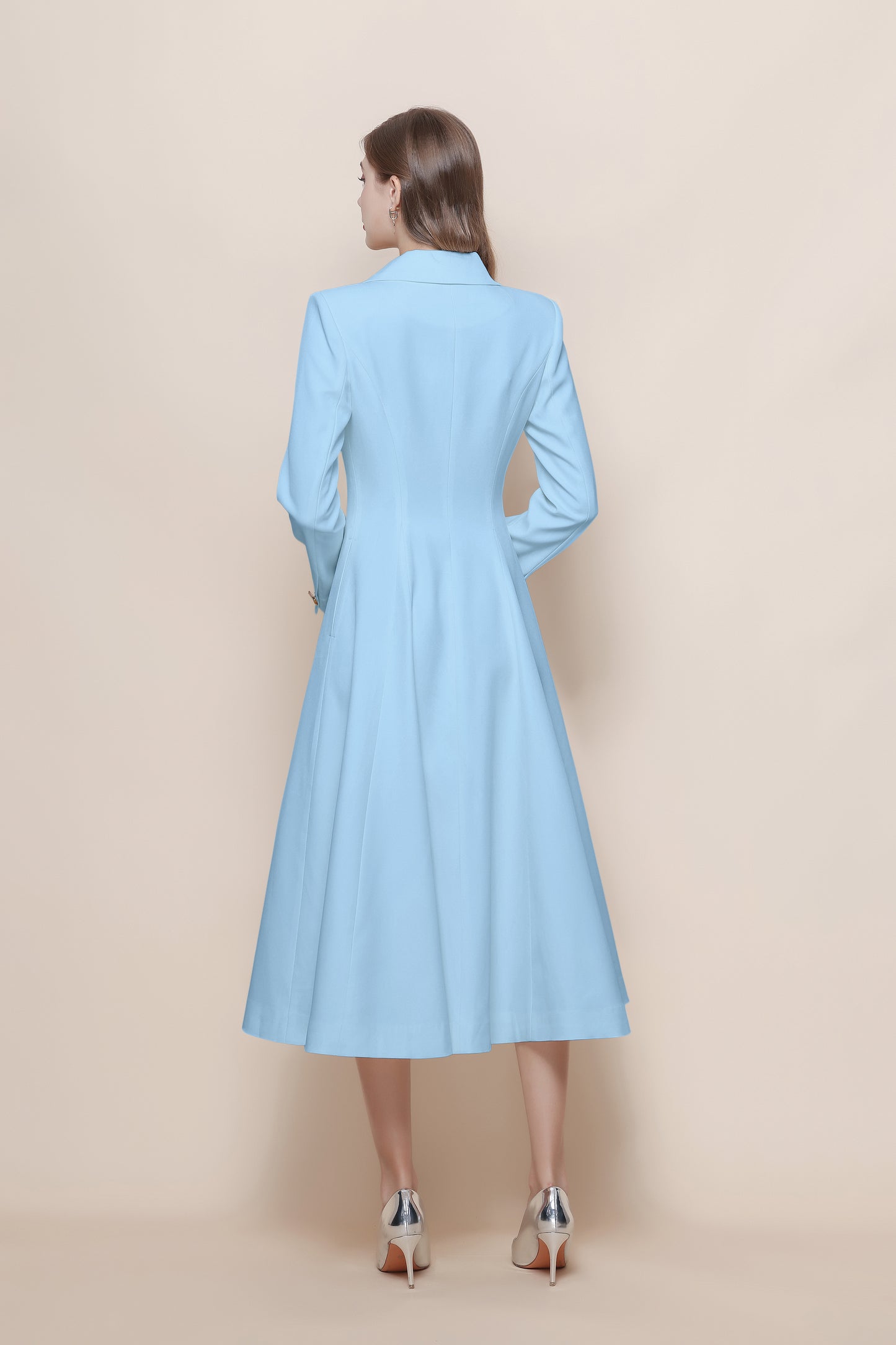 Women's Pea Coat Notch Lapel Trench Coat Midi Dress