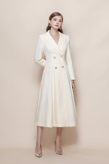 Women's Pea Coat Notch Lapel Trench Coat Midi Dress