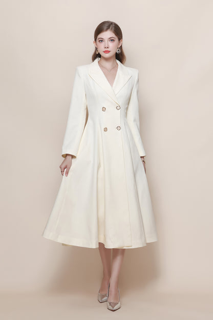 Women's Pea Coat Notch Lapel Trench Coat Midi Dress