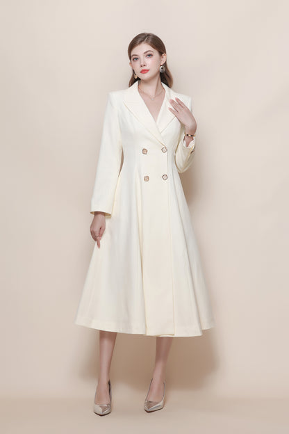 Women's Pea Coat Notch Lapel Trench Coat Midi Dress