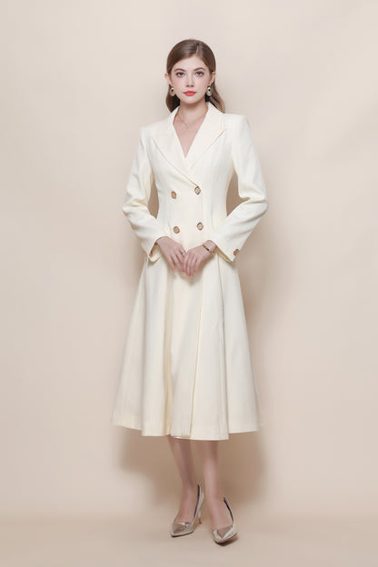 Women's Pea Coat Notch Lapel Trench Coat Midi Dress
