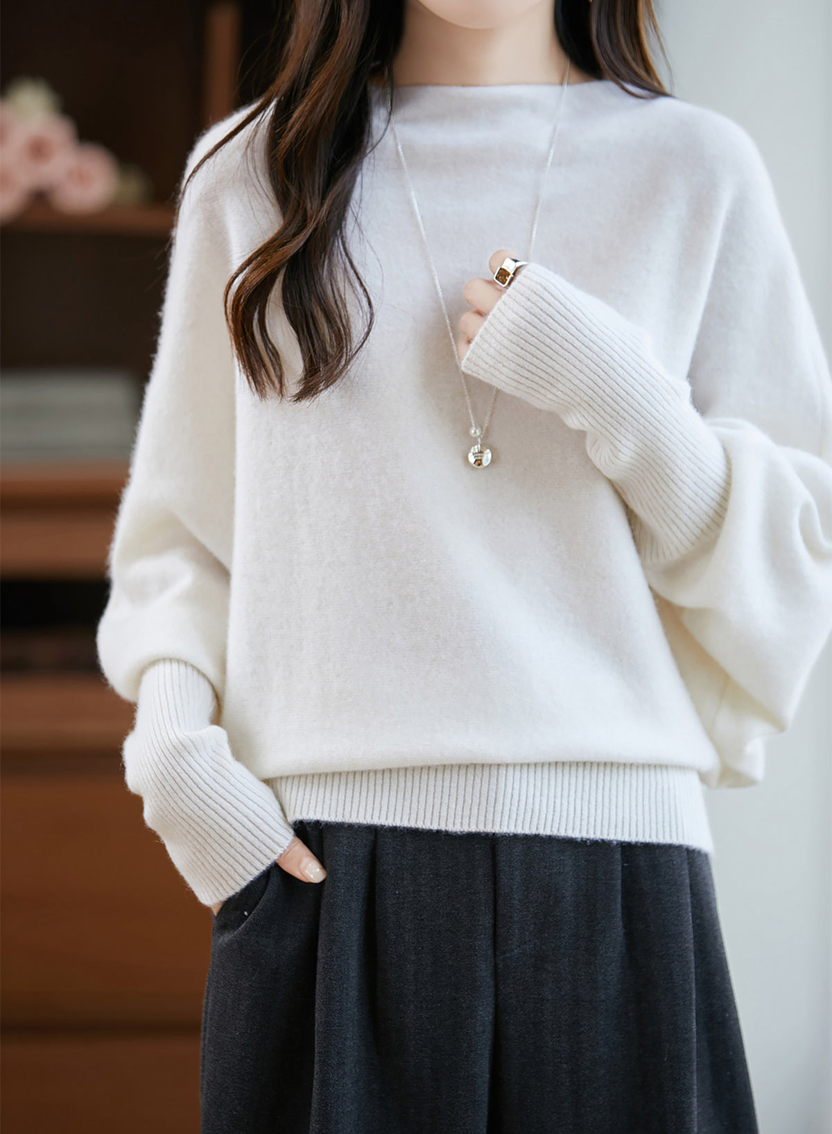 28723 Women's Batwing Sleeve Knit Sweater - LAI MENG FIVE CATS