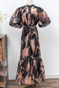 Women's Floral Print Puff Sleeve Fishtail Loose Maxi Dress