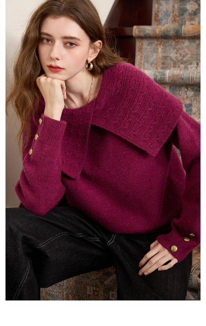 Women's Asymmetric Lapel Sweater Chunky Knitwear Top
