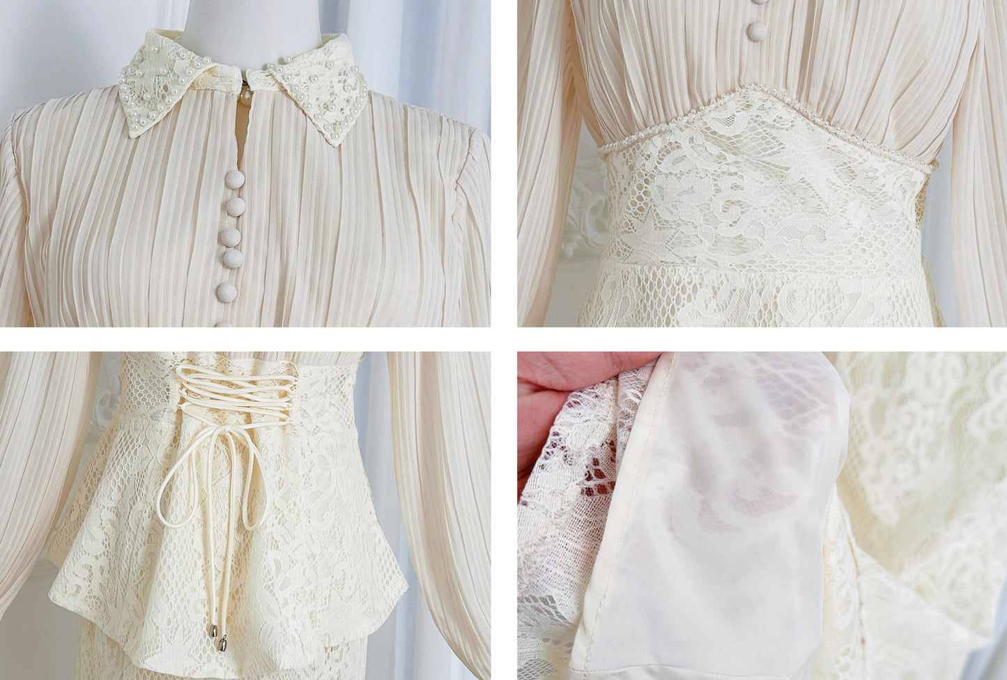 Lace Pearl Top Fishtail Skirt Two-Piece Lace Maxi Set - LAI MENG FIVE CATS