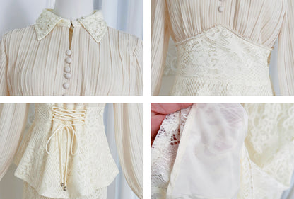 Lace Pearl Top Fishtail Skirt Two-Piece Lace Maxi Set - LAI MENG FIVE CATS