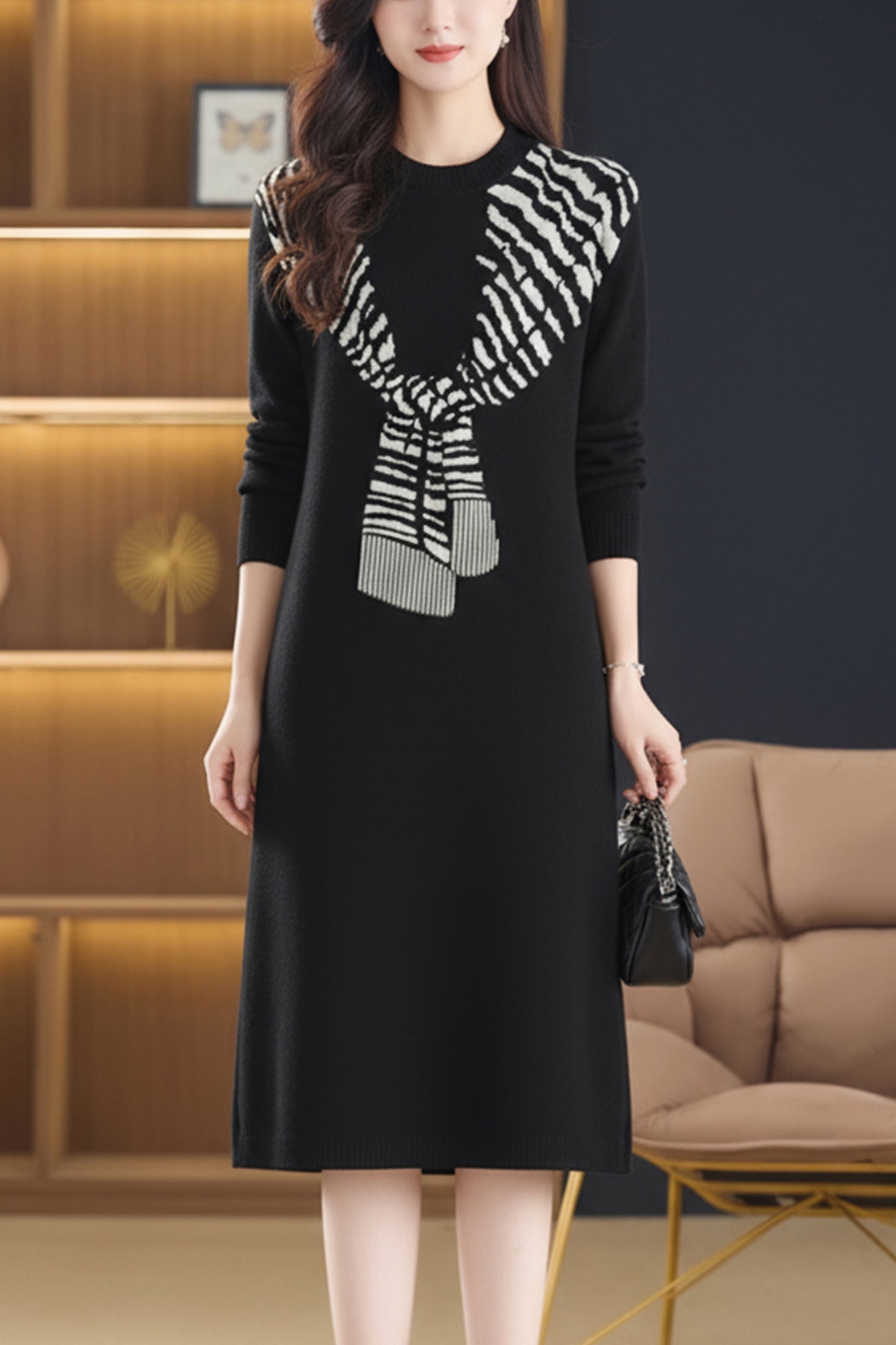 Women's Sweater Long Sleeve Knit Fall Winter Tunic Dress