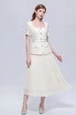 Graceful Square Neck Lace Pleated Button Midi Dress