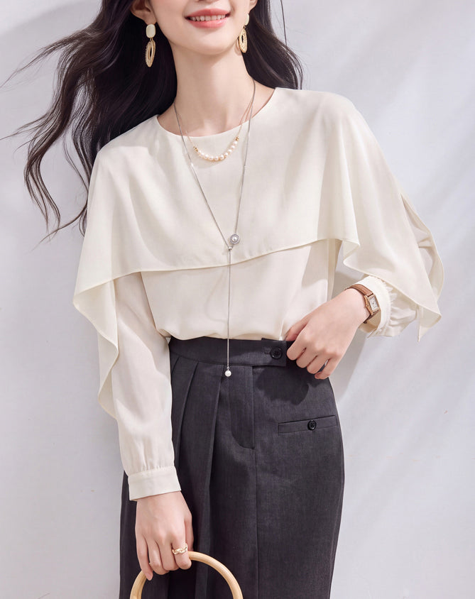Ivory Layered Chiffon Blouse – Elegant Early Fall Top