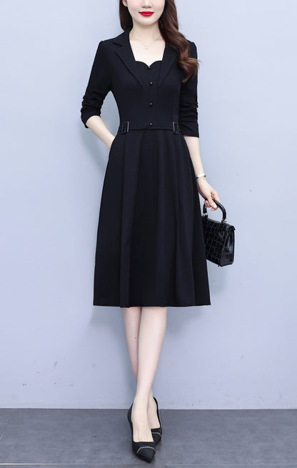 Women'sLong Sleeve Work Office Suit Dress with Pockets