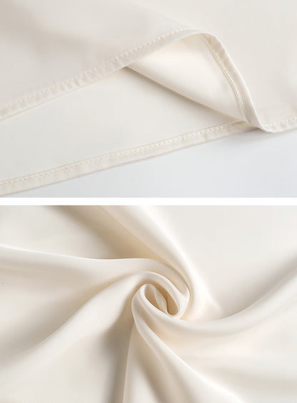 Ivory Satin Rose Blouse – Elegant Puff Sleeve Bow Detail Top