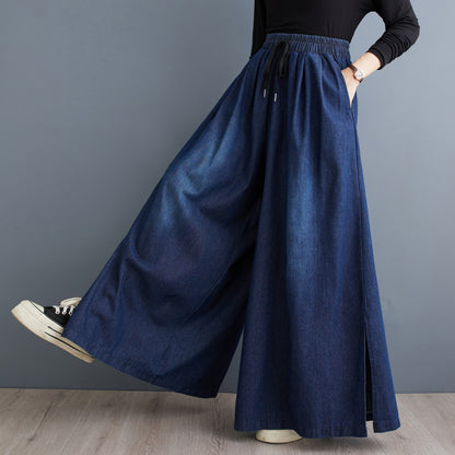 Drawstring Trendy Side Slit Wide Leg Pants