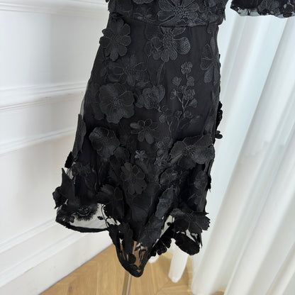 Black Floral Embroidered V-neck Mini Dress