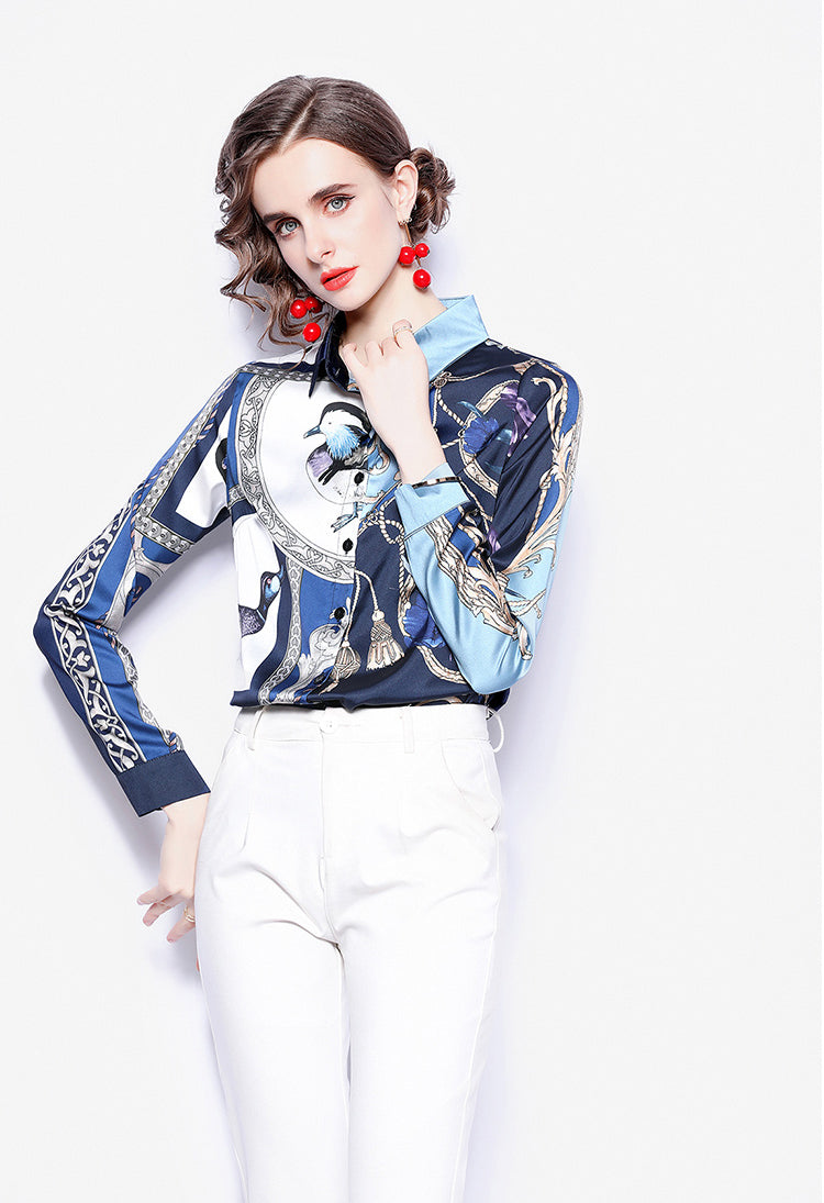 ESY-Women's Shirt Floral Print Long Sleeve Button Top