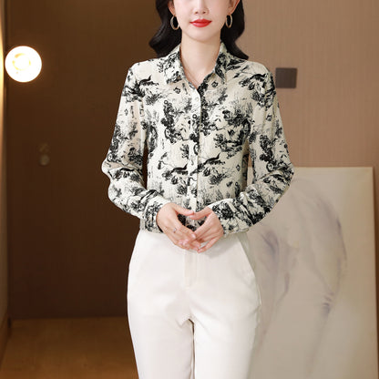 Women's Collared Floral Print Shirt Blouse Tops