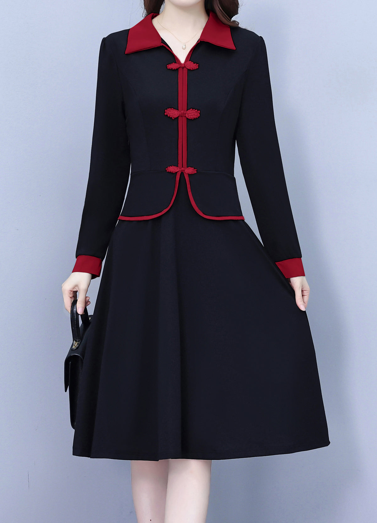 28724 Contrast Trim Collared Midi Dress - LAI MENG FIVE CATS