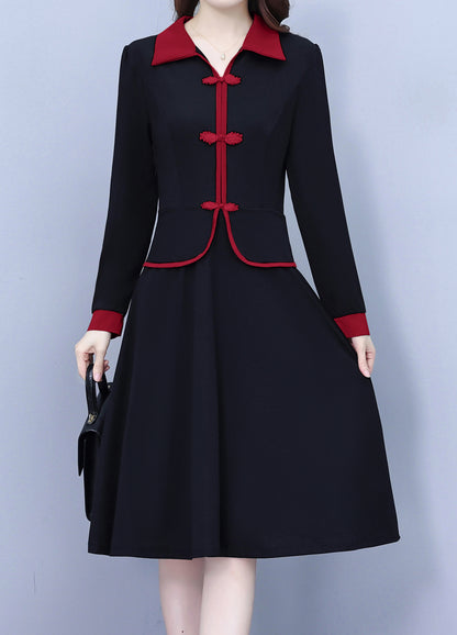 28724 Contrast Trim Collared Midi Dress - LAI MENG FIVE CATS