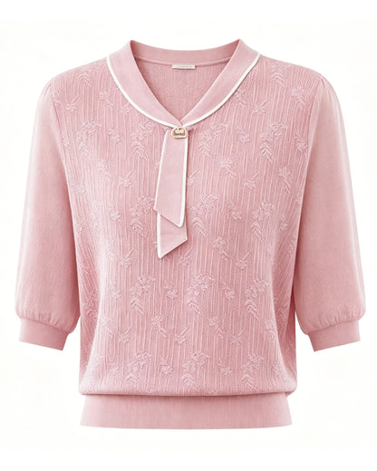 Tie-Neck Lightweight Knit Polo Top