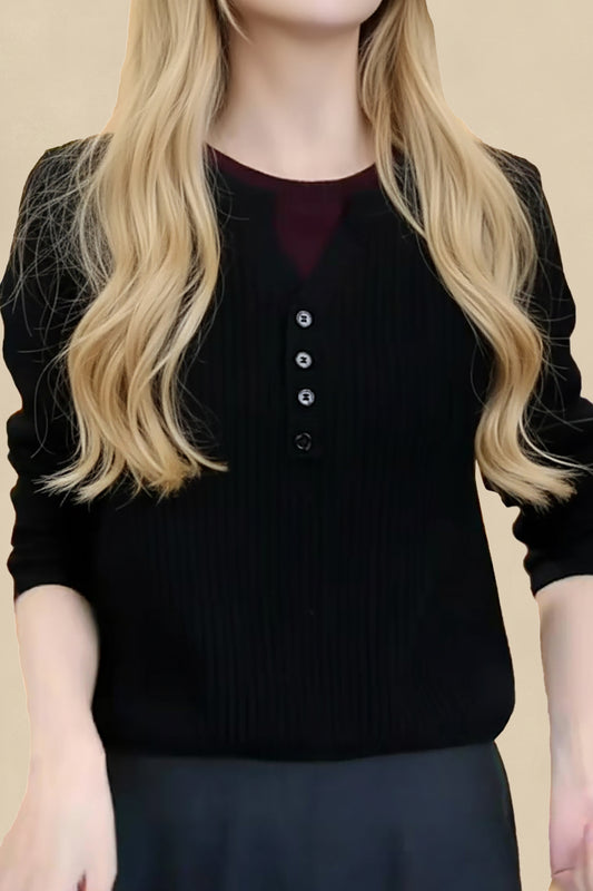 Women's Henley Shirt Ribbed Knit Sweaters Tops