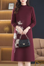 Women's Long Sleeve Sweater Knit Tunic Midi Dress