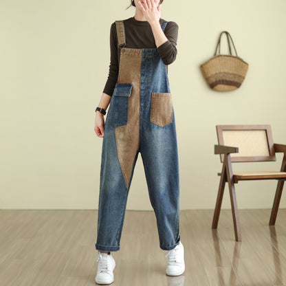 Stretchy Loose Bib Overalls with Pockets