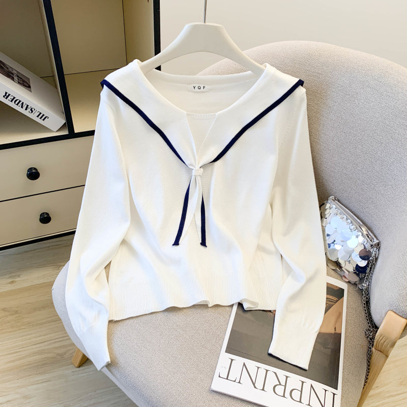 Women's Sailor Collar V-Neck Knit Sweater Top