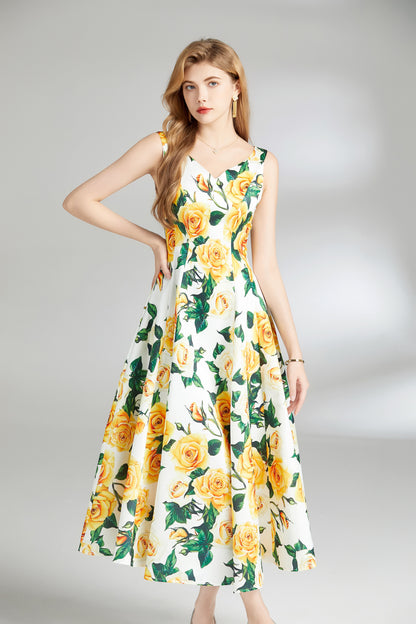 Women's Summer Boho Floral Print Spaghetti Strap Maxi Sun Dress